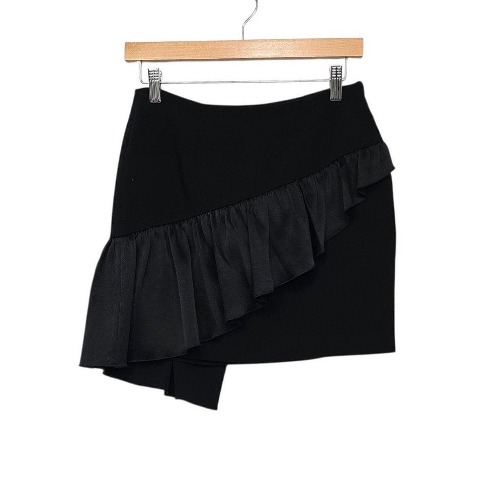 Cinq a Sept Black Asymmetrical Ruffle Mini Skirt Size 4 Quiet Luxury Minimalist